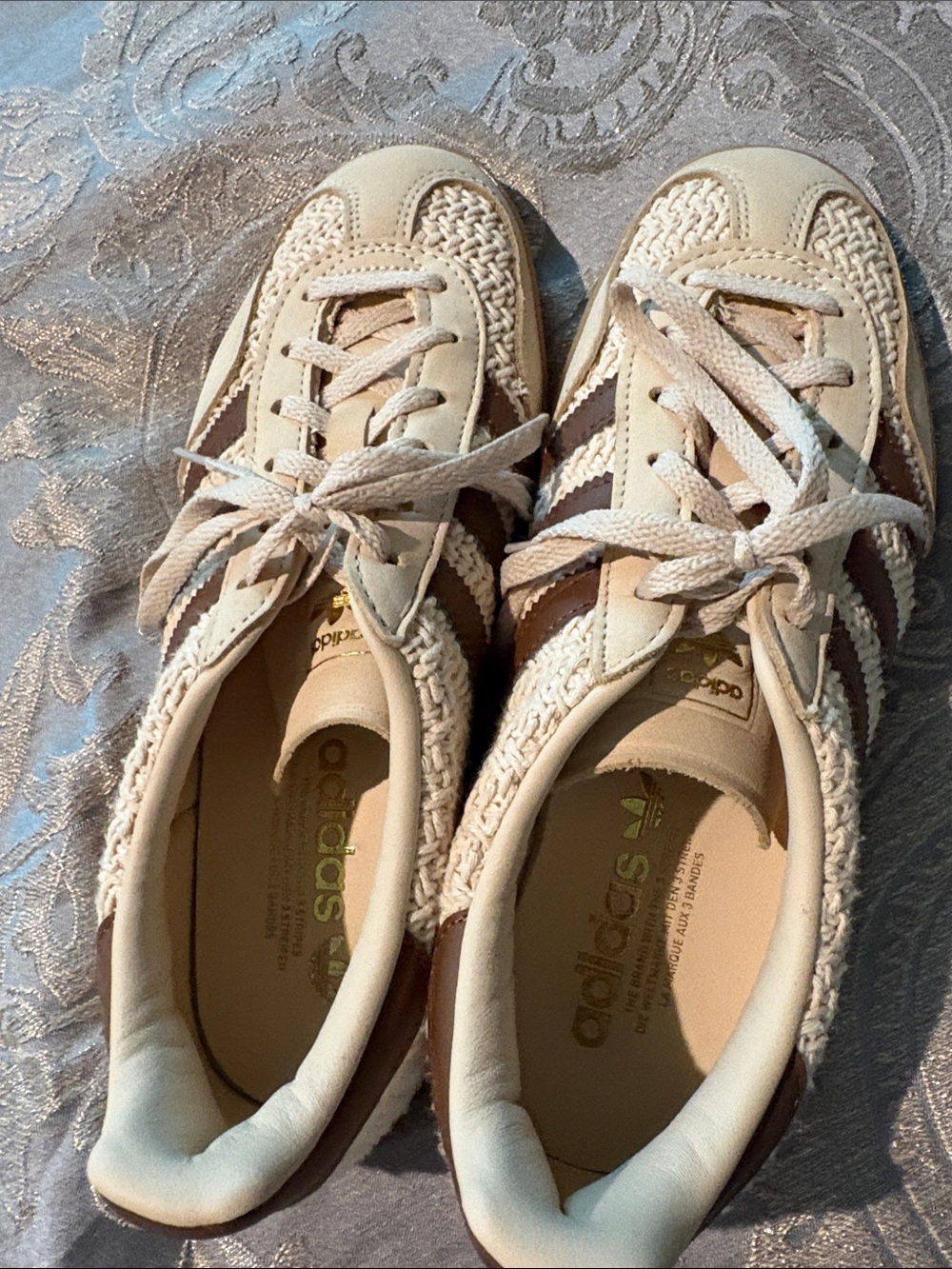 adidas Women’s Cream and Brown Woven Athletic Sneakers